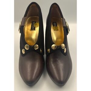 Naughty Monkey Brown Slip On Gold Buckle Ankle Bootie Heels Women's Size 7